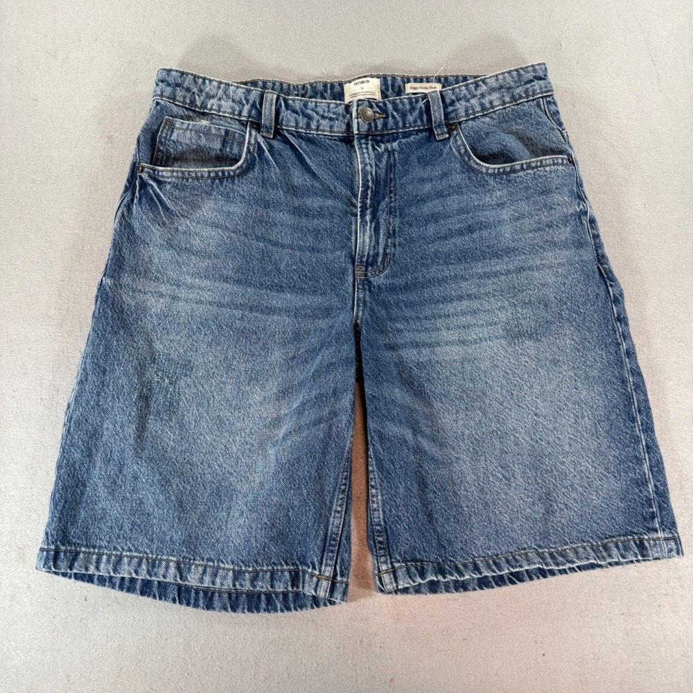Cotton On Baggy Denim Shorts Mens 36 Medium Wash Blue Relaxed Fit‎ 5 Pocket